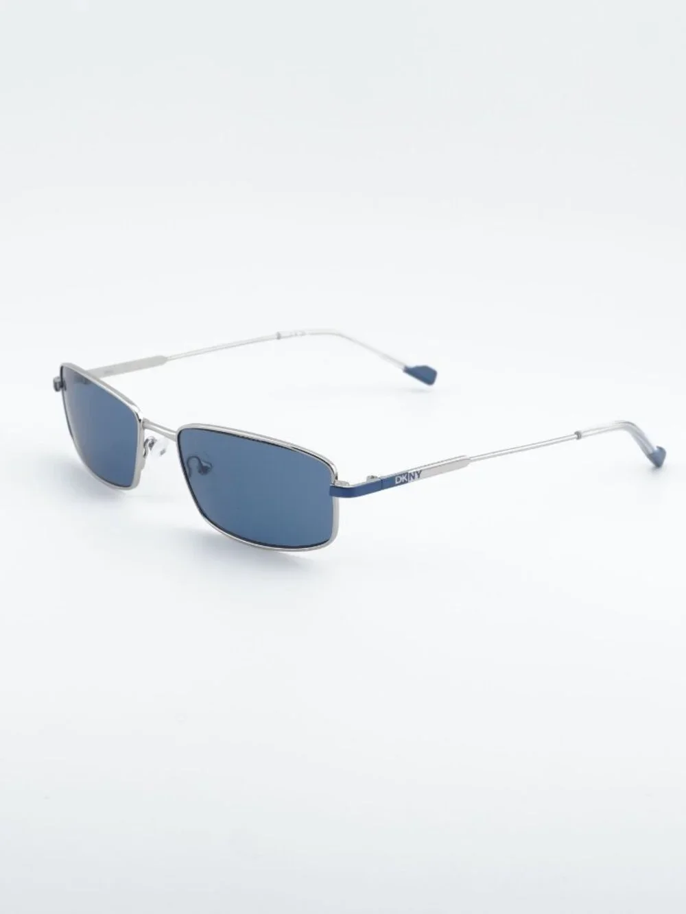 DKNY DK119S 040 Sunglasses Silver Rectangle Frame, Blue Lenses